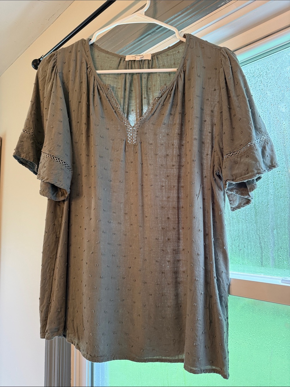 Olive Green Textured Peasant Tunic Top